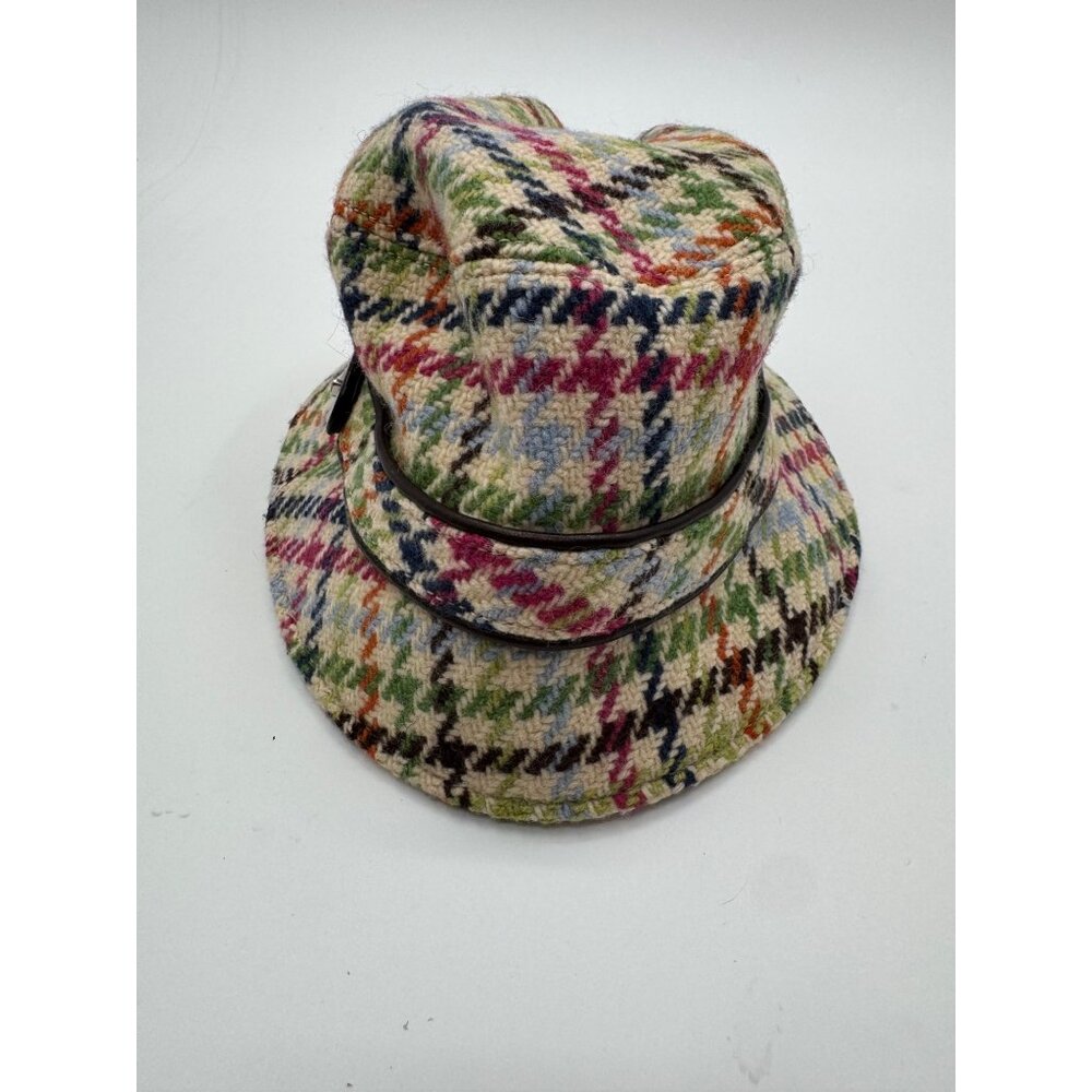 Coach Tattersall Crusher Multicolor Plaid Wool Bucket Hat With Leather Trim P/S - Picture 7 of 12